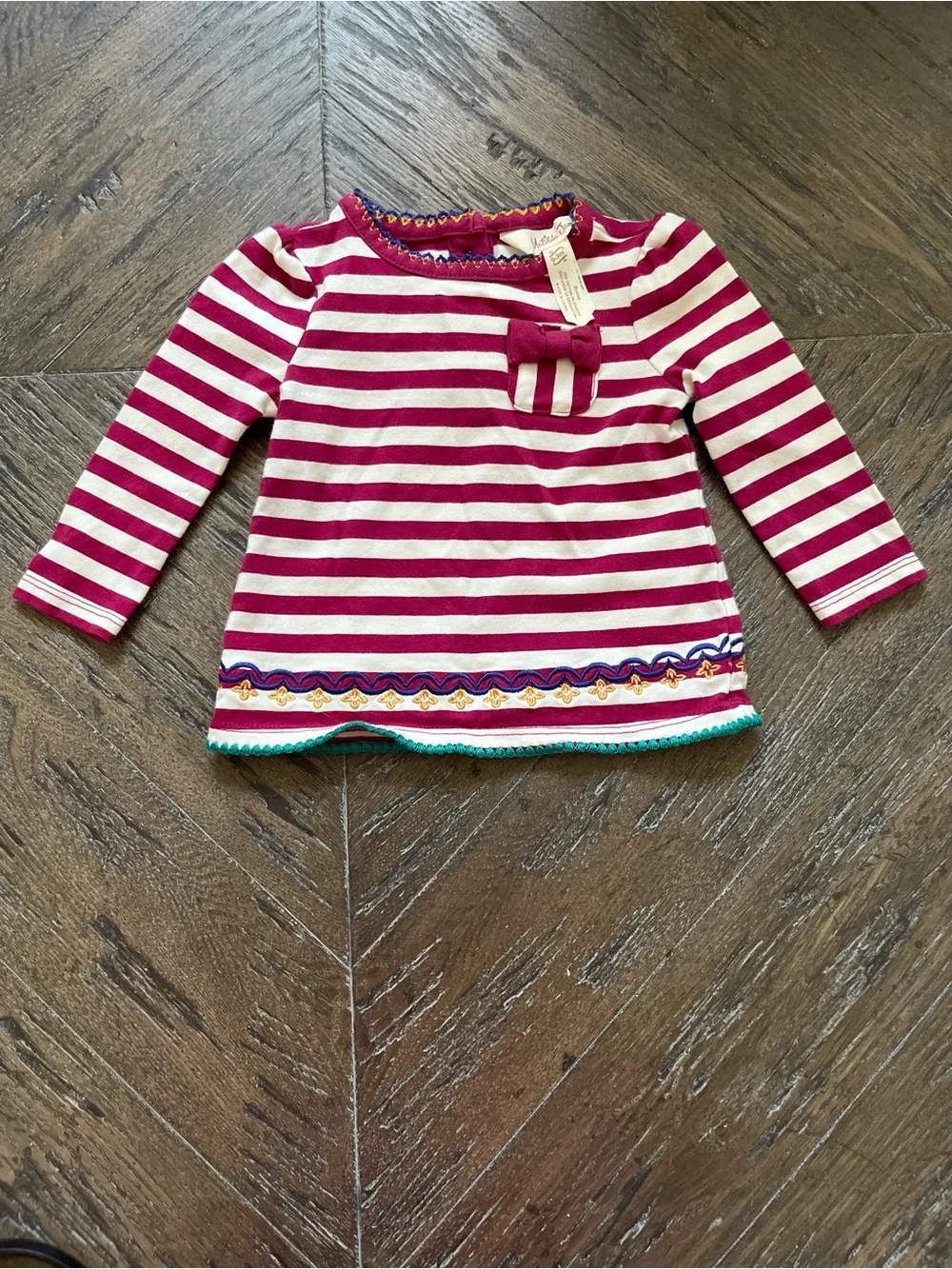 Matilda Jane Striped Long-Sleeve Dress with Embroidered Hem Size 0-3M